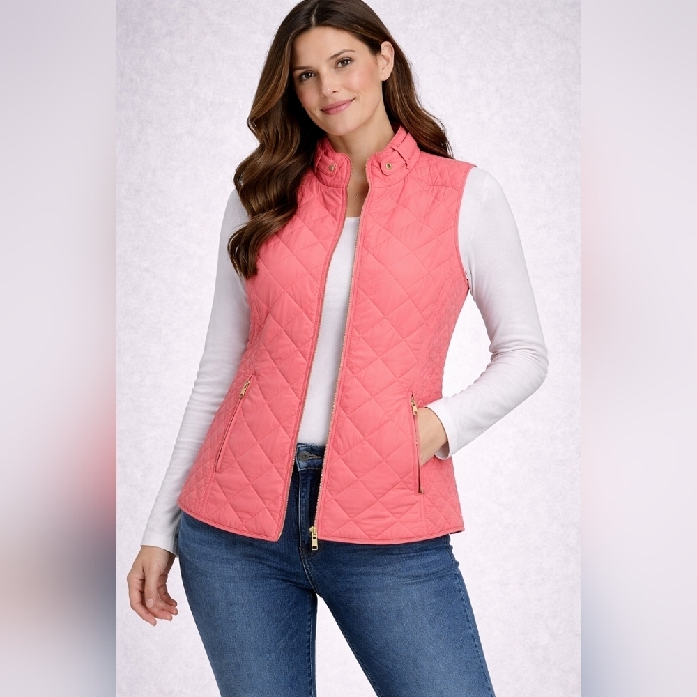 Crown & Ivy Quilted Zip Vest Coral Pink Size Small